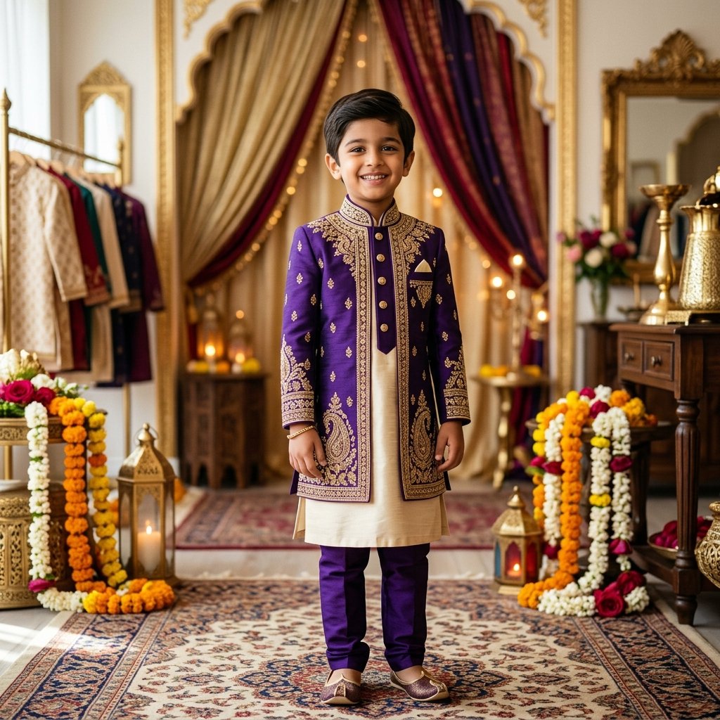 Boys Royal Silk Sherwani Set